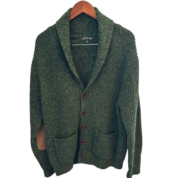 Orvis Men's Wool Cardigan Shawl Collar Button-Up Size Medium Marbled Green - Picture 1 of 10